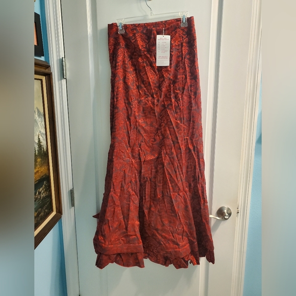 Red Vintage Ruffled Christmas Gotchic Victorian Long Fishtail Skirt Size 10 - Picture 7 of 13